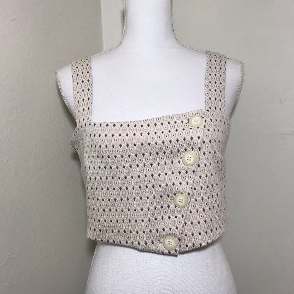Free People Cream Crop Top Buttons sideways